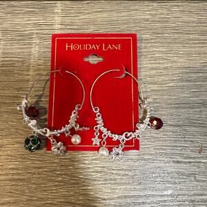 Holiday Lane Silver Tone Multicolor Merry Christmas Hoop Earring NWT